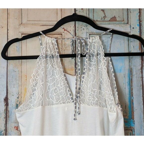 Maurices Women Size 1 White Blue Sleeveless Halter Strap Tie Round Neck Tank Top - Picture 4 of 9